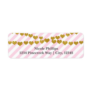 Pink & White Stripes with Gold Hearts Labels