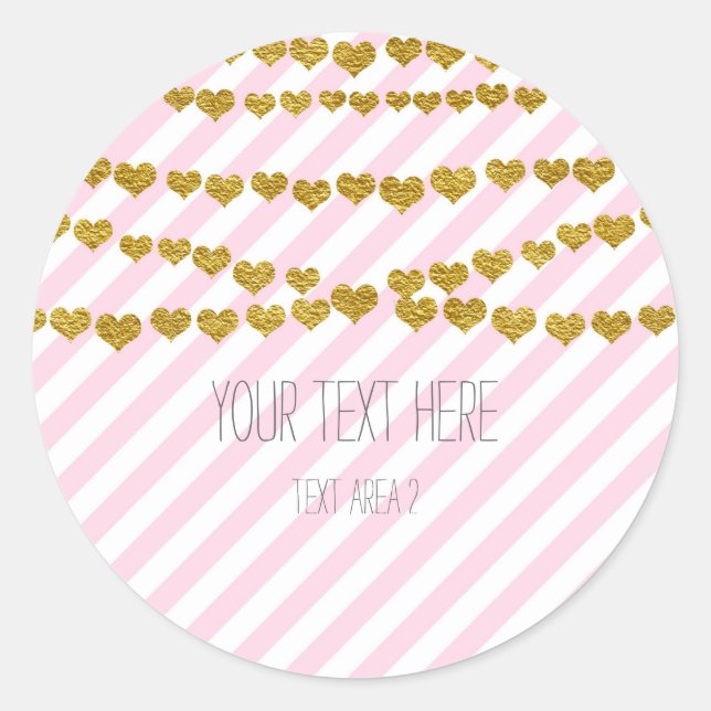 Pink & White Stripes with Gold Hearts Stickers (Front)