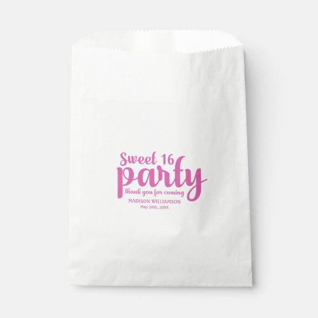 Pink & White Sweet 16 Thank You Personalized Favour Bag (Front)