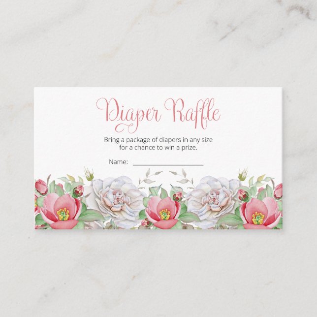 Pink White Sweet Floral Baby Shower Diaper Raffle  Enclosure Card (Front)