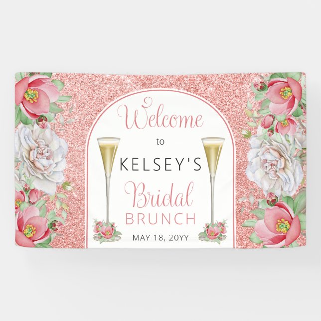 Pink White Sweet Floral Rose Blooms Bridal Brunch  Banner (Horizontal)