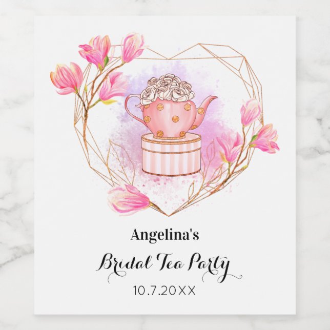 Pink White Tea Party Watercolor Wine Label (Single Label)