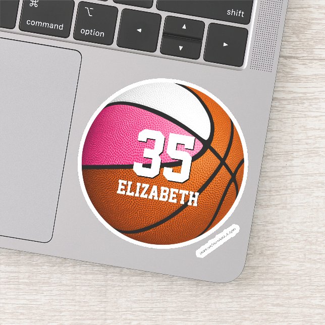 Pink white team colours girls boys basketball (Detail)