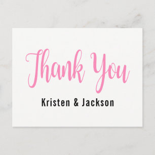 Pink & White Thank You Wedding Party Bridal Shower Postcard