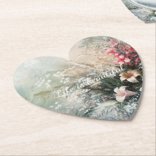 Pink White Tropical Floral Paper Coaster