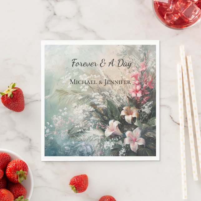 Pink White Tropical Floral Wedding Napkin (Insitu)