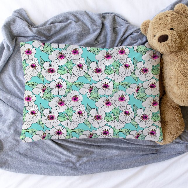 Pink & White Tropical Hibiscus Floral Pattern Pillowcase (Hibiscus Pattern Pillowcase)