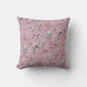 Pink & White Tulips Anemones Pattern Throw Pillow