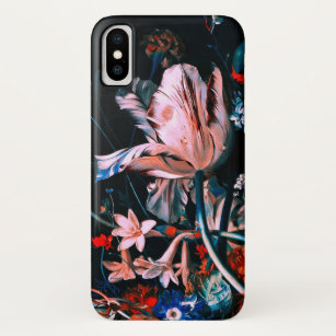 PINK WHITE TULIPS COLORFUL FLOWERS IN BLACK Floral iPhone X Case