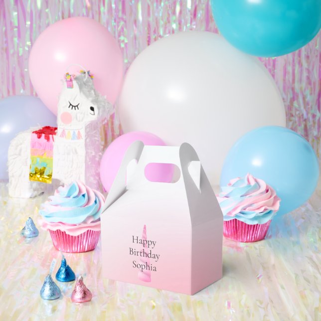 Pink White Unicorn Birthday  Favor Box (Party)