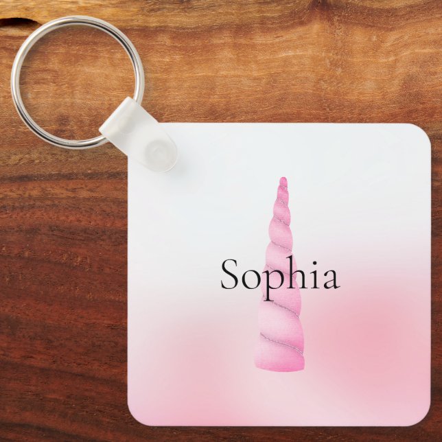 Pink White Unicorn  Keychain (Front)