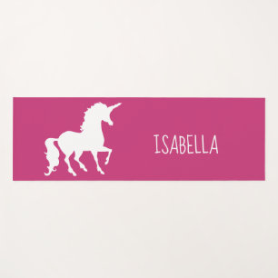 Pink White Unicorn Silhouette Personalized Girls Yoga Mat