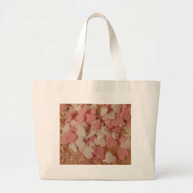 Pink White Valentine Hearts, Cake Decoration, Love Large Tote Bag (Front)