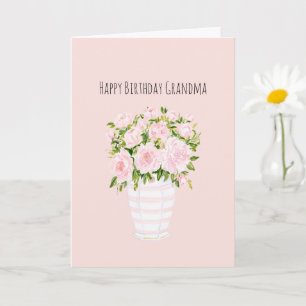 Pink White Vase Flowers Birthday Card
