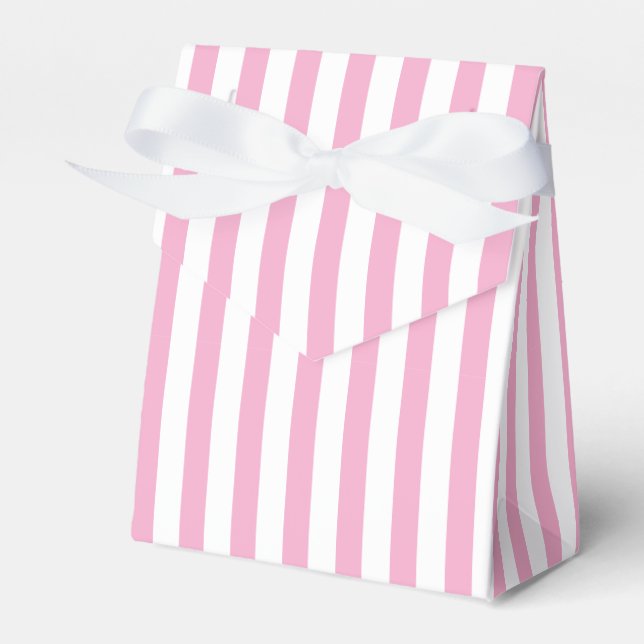 Pink White Vertical Stripe Pattern Design Favor Box (Front Side)