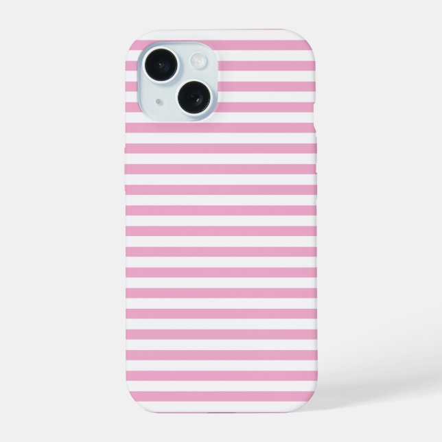 Pink White Vertical Stripe Pattern Design iPhone 15 Case (Back)
