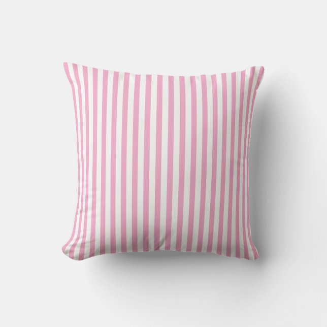 Pink White Vertical Stripe Pattern Design Throw Pillow (Front)