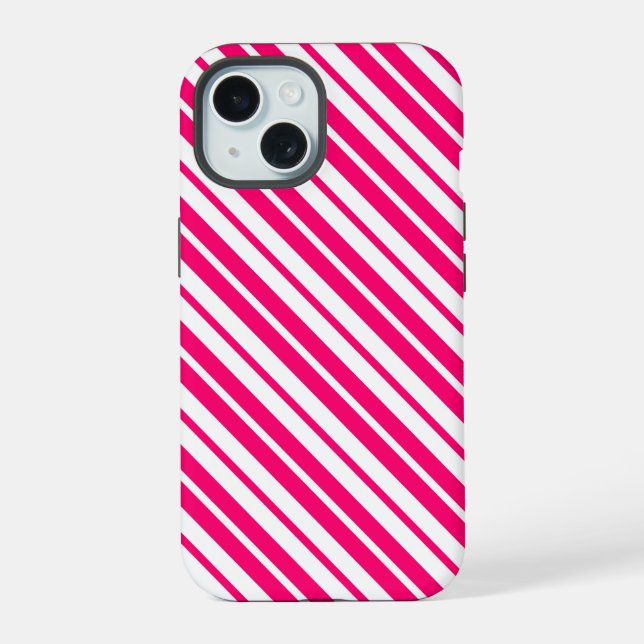 Pink White Vertical Stripes Pattern Design iPhone 15 Case (Back)