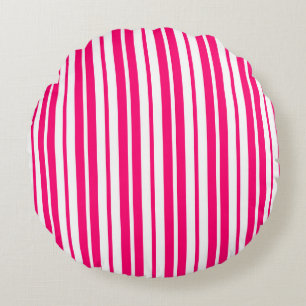 Pink White Vertical Stripes Pattern Design Round Pillow