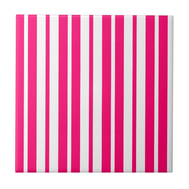 Pink White Vertical Stripes Pattern Design Tile (Front)