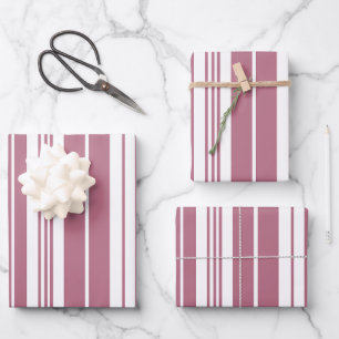 Pink White Vertical Stripes Pattern Wrapping Paper Sheet