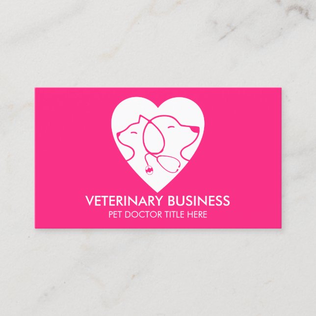 Pink White Veterinary Paw Pet Doctor Animal Business Card (Front)