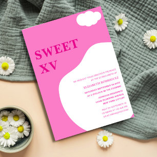 pink & white vibrant colourful unique quinceañera invitation