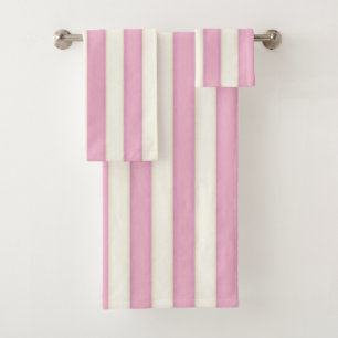 Pink & White Victorian Stripes Cottage Style Gift Bath Towel Set
