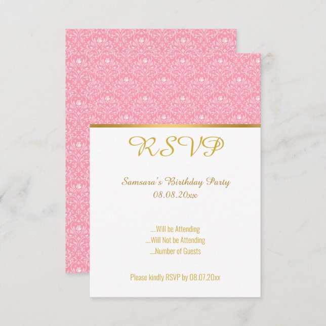 Pink White Vintage ALL Occasion RSVP Invitation (Front/Back)