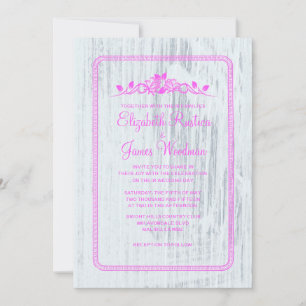 Pink & White Vintage Barn Wood Wedding Invitations