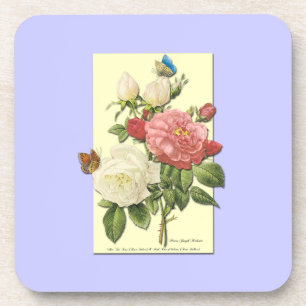 Pink White Vintage Botanical Roses Coaster