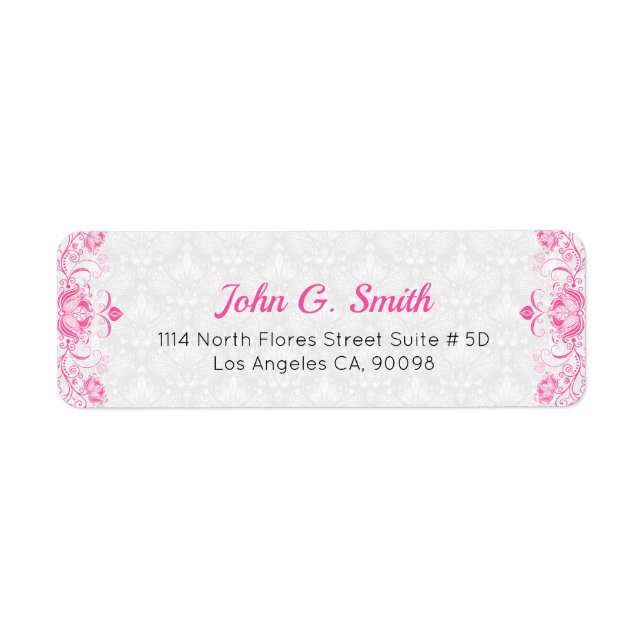 Pink & White Vintage Floral Swirls & Damasks Label (Front)