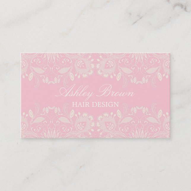 Pink & White Vintage Lace Business Card (Front)