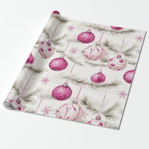 Pink White Vintage Ornaments Christmas Wrapping Paper