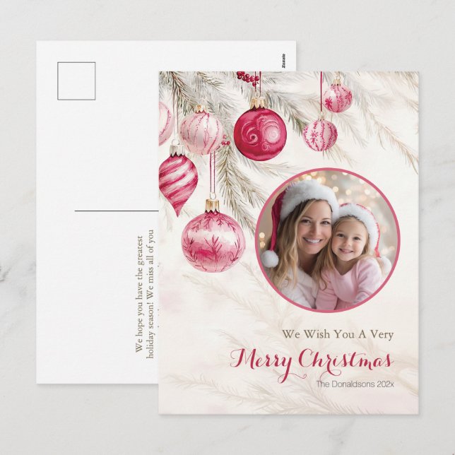 Pink White Vintage Ornaments Photo Postcard (Front/Back)