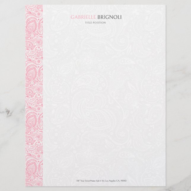 Pink & White Vintage Paisley Pattern Letterhead (Front)