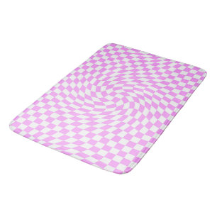 Pink & White Warped Chequered Chequered Pattern Bath Mat