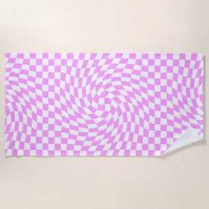 Pink & White Warped Chequered Chequered Pattern Beach Towel