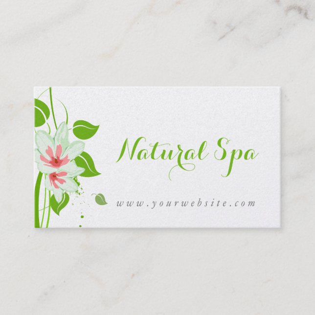 Pink& White Water Colour Flowers Natural Spa Business Card (Front)