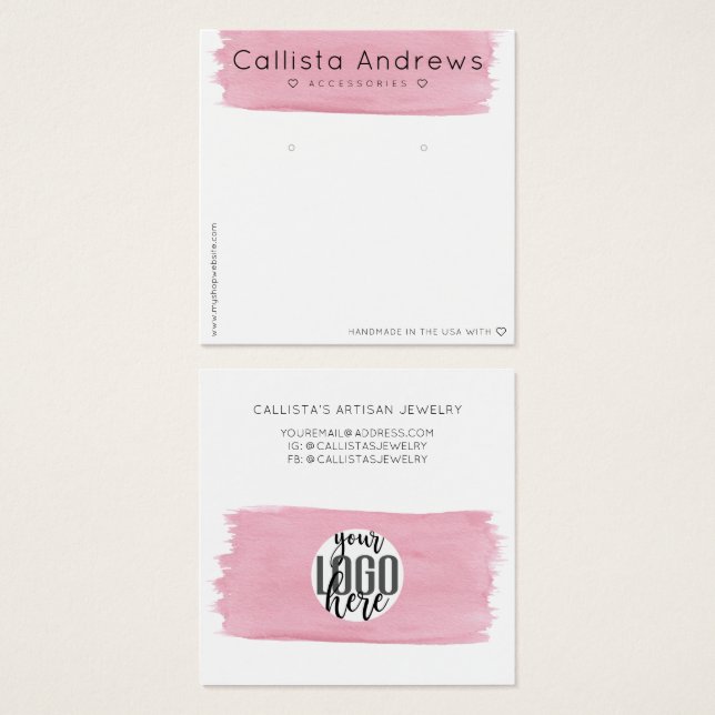 Pink White Watercolor Brushstroke Earring Display (Front & Back)