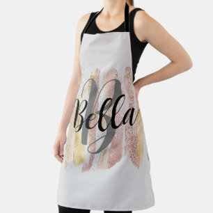 Pink White Watercolor Glitter Foil Paint Strokes Apron