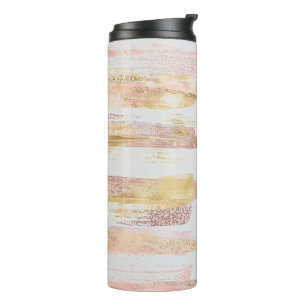 Pink White Watercolor Glitter Foil Paint Strokes Thermal Tumbler