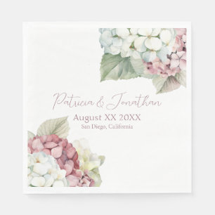 Pink & White Watercolor Hydrangea Flowers Napkin