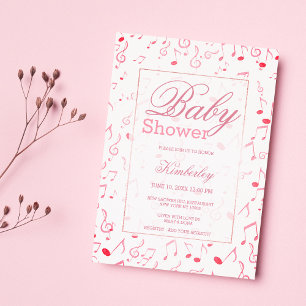 Pink white watercolor music note Baby Shower Invitation