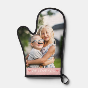 Pink & White We Love You Photo Oven Mitt