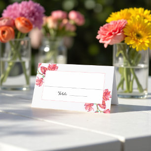 Pink White Wedding Floral Table Place Card
