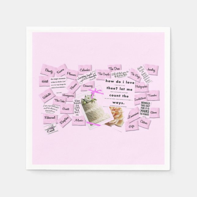 Pink & White Wedding Paper Napkins (Front)