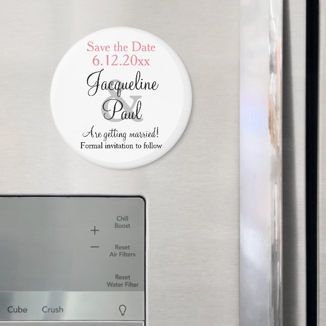 Pink White Wedding Save the Date Magnet (In Situ (Fridge))