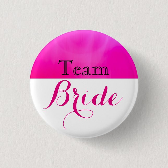 Pink & White Wedding Team Bride 1 Inch Round Button (Front)