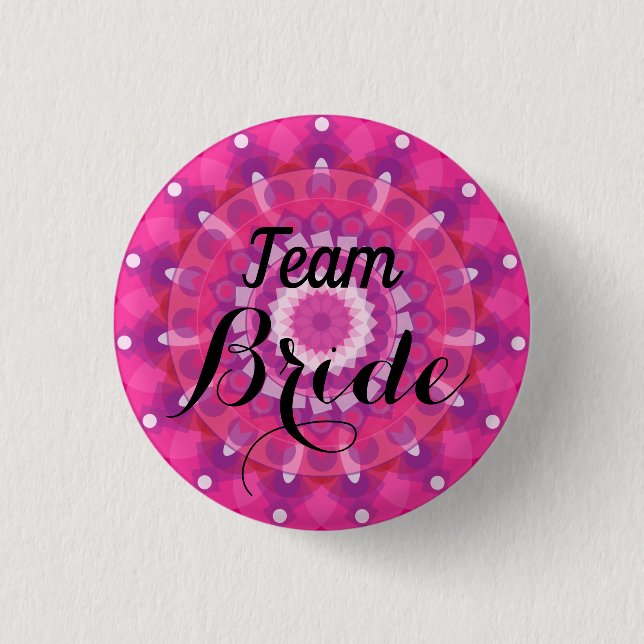 Pink White Wedding Team Bride Button (Front)